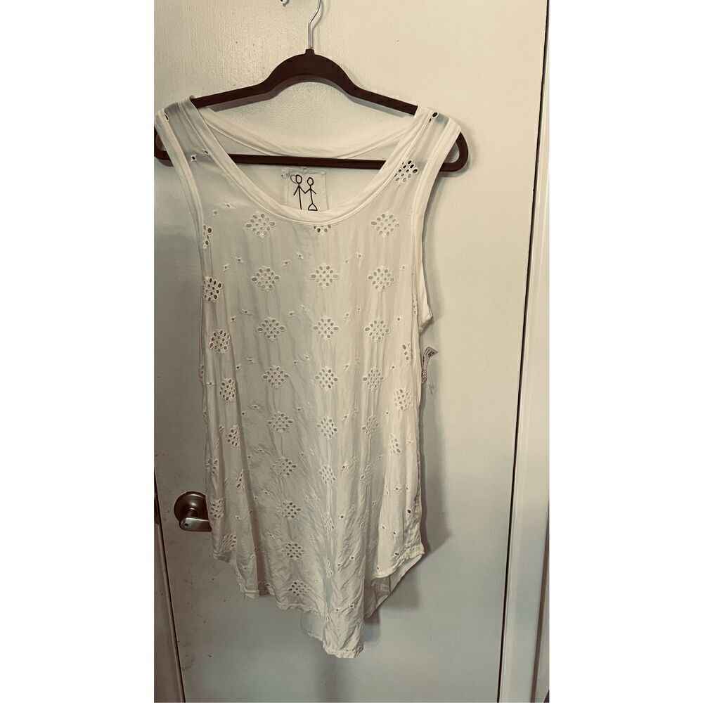 Johnny Was Pete & Greta White Silk Blend Eyelet Sleeveless Top Size S